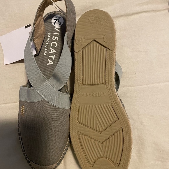 Viscata Barcelona Espadrille Elastic Ankle Strap Wedge Sandals Gray - Picture 3 of 3